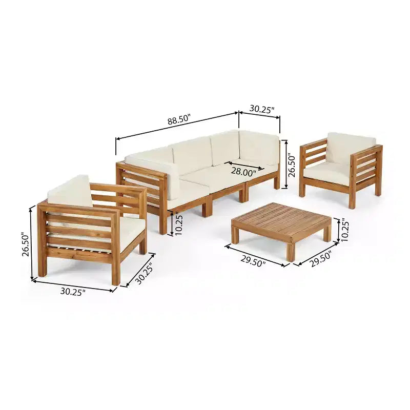 Christopher Knight Home Kaena Ensemble de conversation d'extérieur 5 places en bois d'acacia et fauteuil club avec coussins