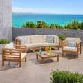 Christopher Knight Home Kaena Outdoor Acacia Wood 5 Seater Sofa and Club Chair Chat Set with Cushions
