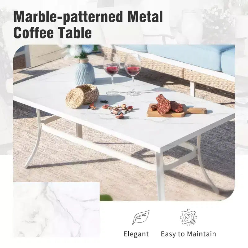Captiva Designs Ensemble de conversation d'extérieur 4 pièces extra large en métal et rotin avec fauteuils à dossier quadrillé et table