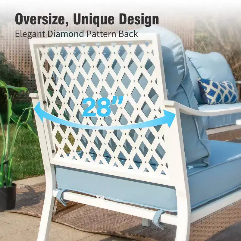 Captiva Designs Ensemble de conversation d'extérieur 4 pièces extra large en métal et rotin avec fauteuils à dossier quadrillé et table