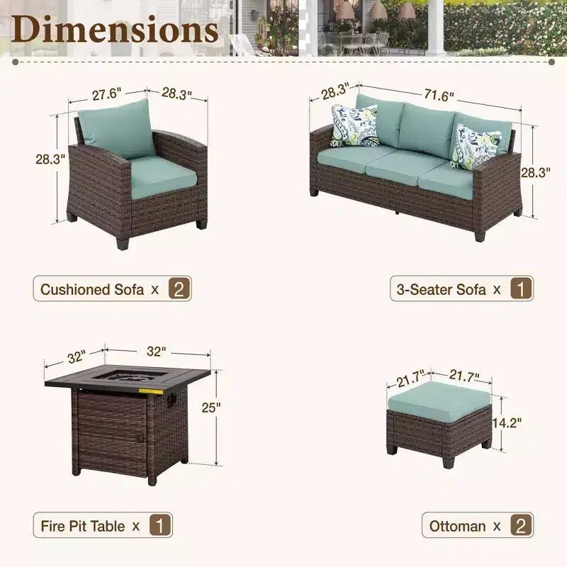 Ensemble de salon de jardin Captiva Designs 6 pièces avec braseros en rotin tressé et poufs et fauteuils individuels rembourrés