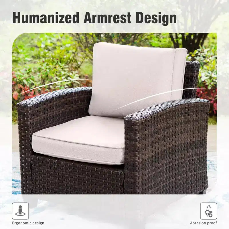 Ensemble de salon de jardin Captiva Designs 6 pièces avec braseros en rotin tressé et poufs et fauteuils individuels rembourrés