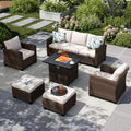 Captiva Designs 6pc Outdoor Patio Wicker Rattan Fire Pit Set with Cushioned Ottomans and Single Sofas