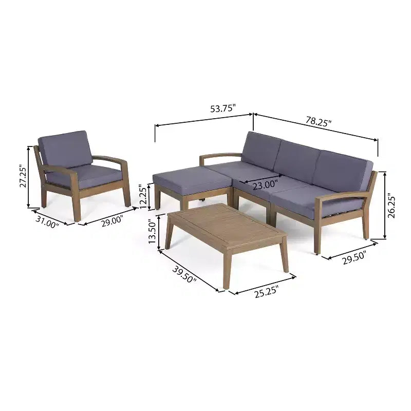 Christopher Knight Home Parma Ensemble de 5 places rembourrées avec table basse en bois d'acacia à lattes pour terrasse
