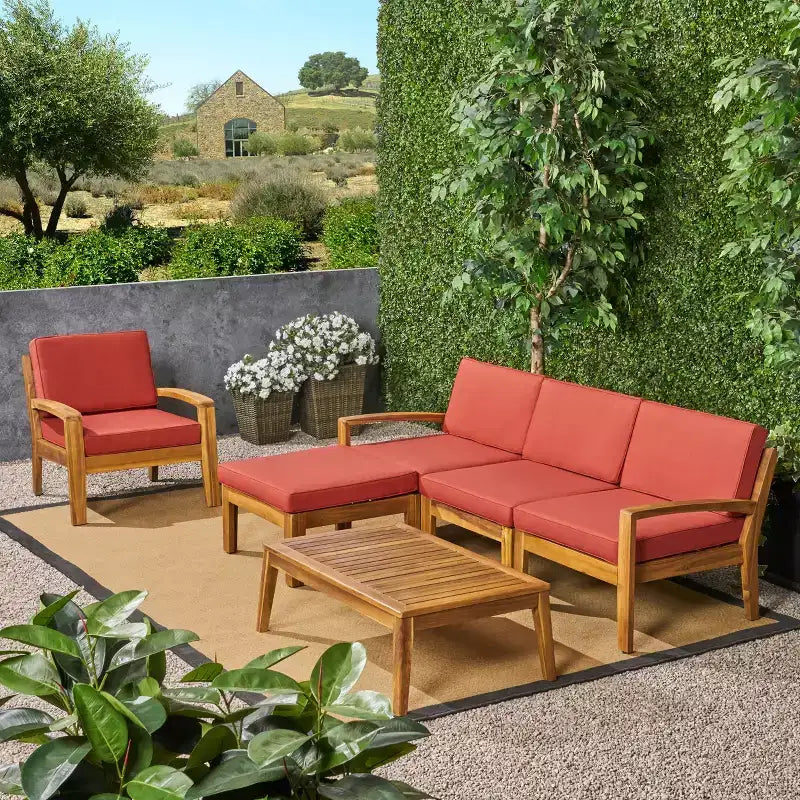 Christopher Knight Home Parma Ensemble de 5 places rembourrées avec table basse en bois d'acacia à lattes pour terrasse