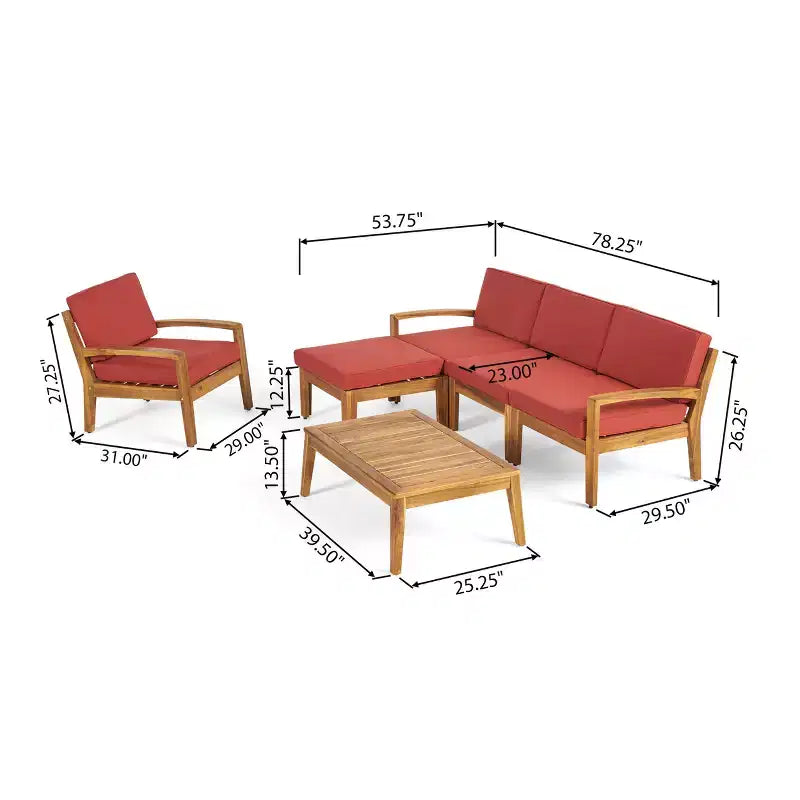 Christopher Knight Home Parma Ensemble de 5 places rembourrées avec table basse en bois d'acacia à lattes pour terrasse