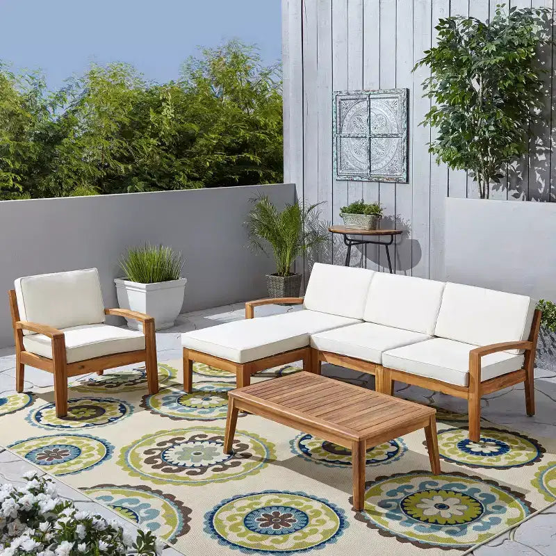 Christopher Knight Home Parma Ensemble de 5 places rembourrées avec table basse en bois d'acacia à lattes pour terrasse
