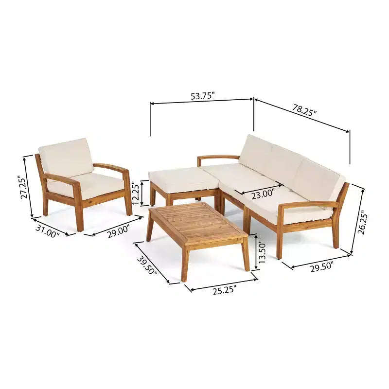 Christopher Knight Home Parma Ensemble de 5 places rembourrées avec table basse en bois d'acacia à lattes pour terrasse