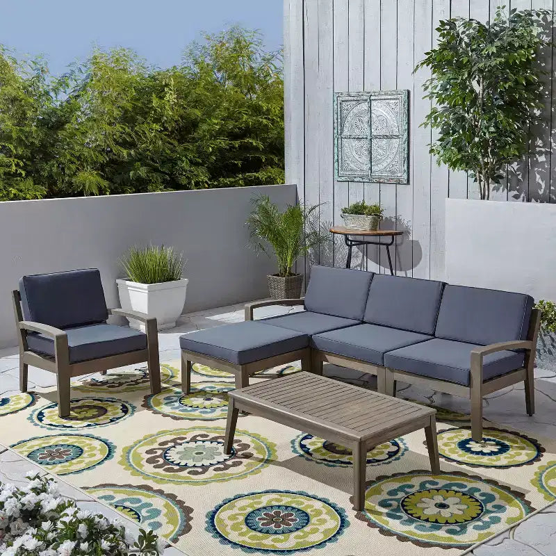 Christopher Knight Home Parma Ensemble de 5 places rembourrées avec table basse en bois d'acacia à lattes pour terrasse