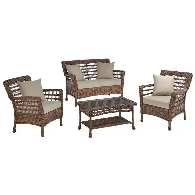 Jiallo Modern Concept Faux Sea Grass Resin Rattan Conversation set (Set of 4)