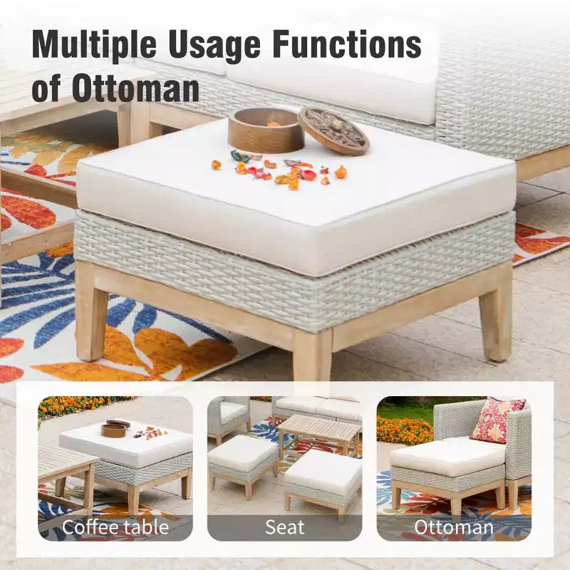 Captiva Designs Ensemble de conversation 5 pièces en rotin tressé avec coussins pour patio extérieur, comprenant des fauteuils, des ottomans et une table en bois massif