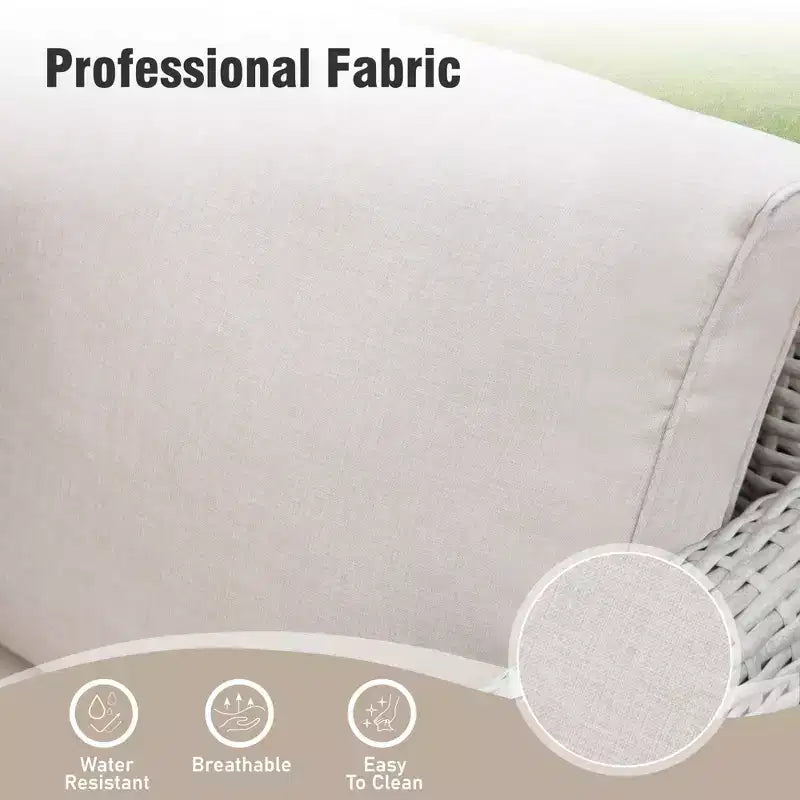 Captiva Designs Ensemble de conversation 5 pièces en rotin tressé avec coussins pour patio extérieur, comprenant des fauteuils, des ottomans et une table en bois massif