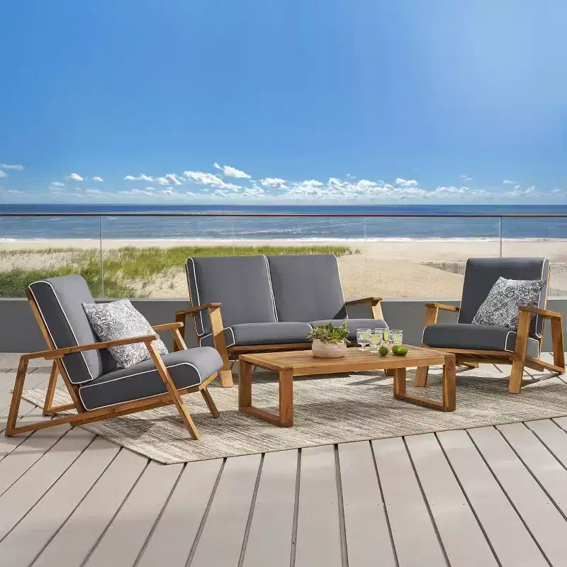 Christopher Knight Home Paloma Ensemble de conversation d'extérieur 4 places en bois d'acacia avec coussins