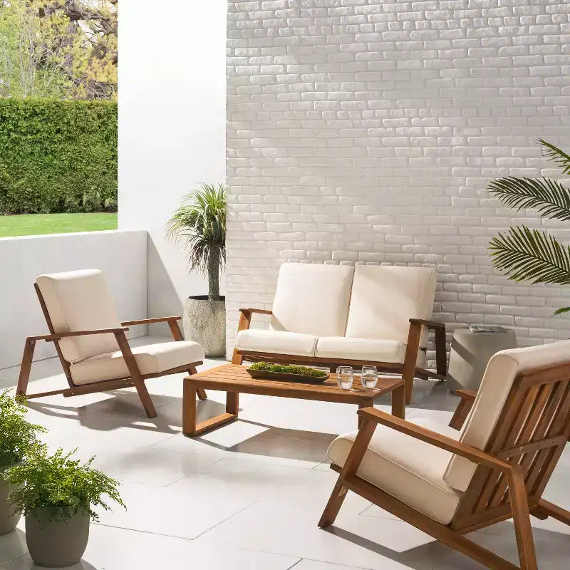 Christopher Knight Home Paloma Ensemble de conversation d'extérieur 4 places en bois d'acacia avec coussins