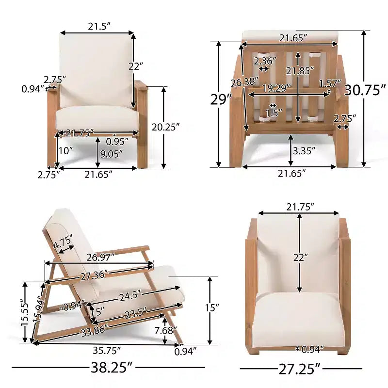 Christopher Knight Home Paloma Ensemble de conversation d'extérieur 4 places en bois d'acacia avec coussins