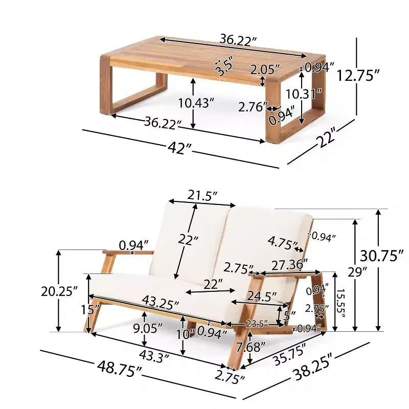 Christopher Knight Home Paloma Ensemble de conversation d'extérieur 4 places en bois d'acacia avec coussins