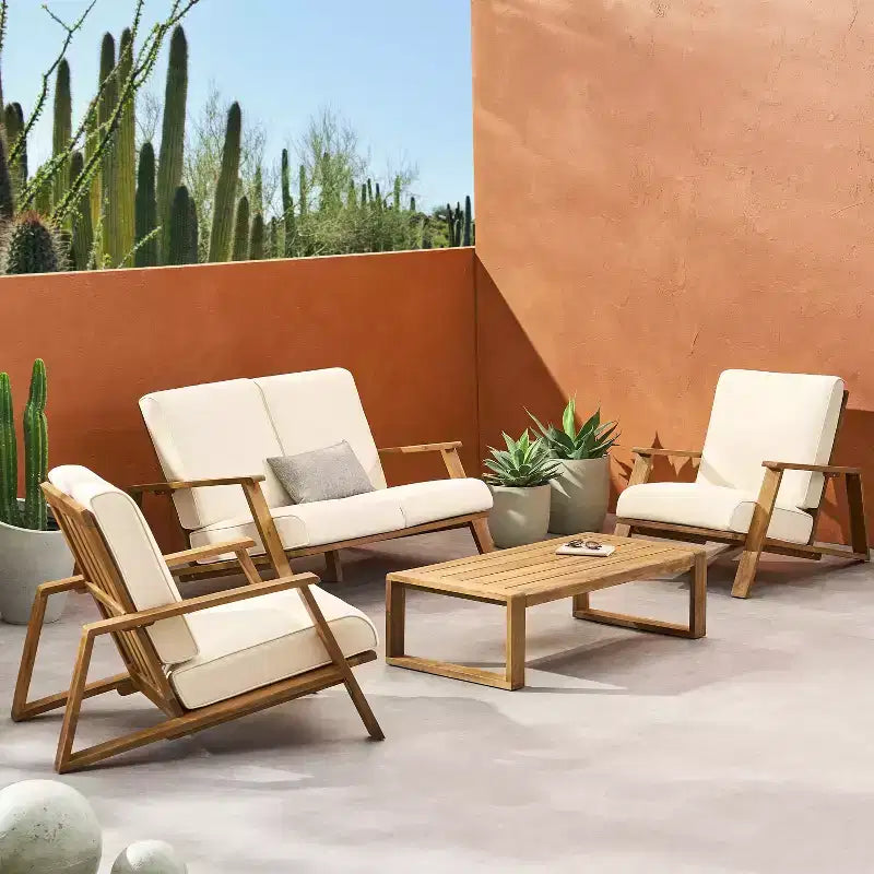 Christopher Knight Home Paloma Outdoor Acacia Wood 4 Seater Chat Set with Cushions