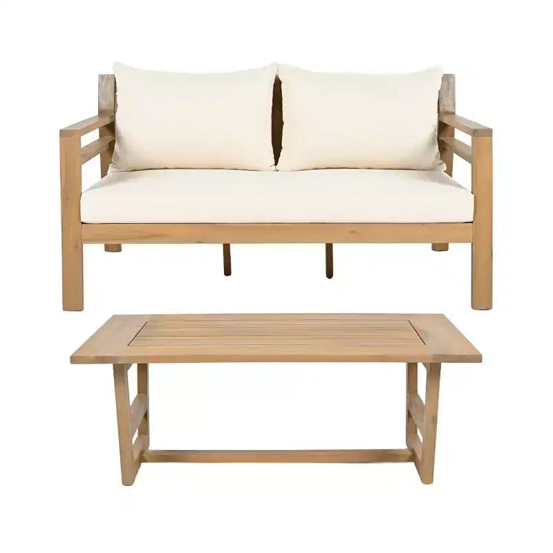 Christopher Knight Home Barret Outdoor Acacia Wood Slat Design Loveseat and Coffee Table Seating Set