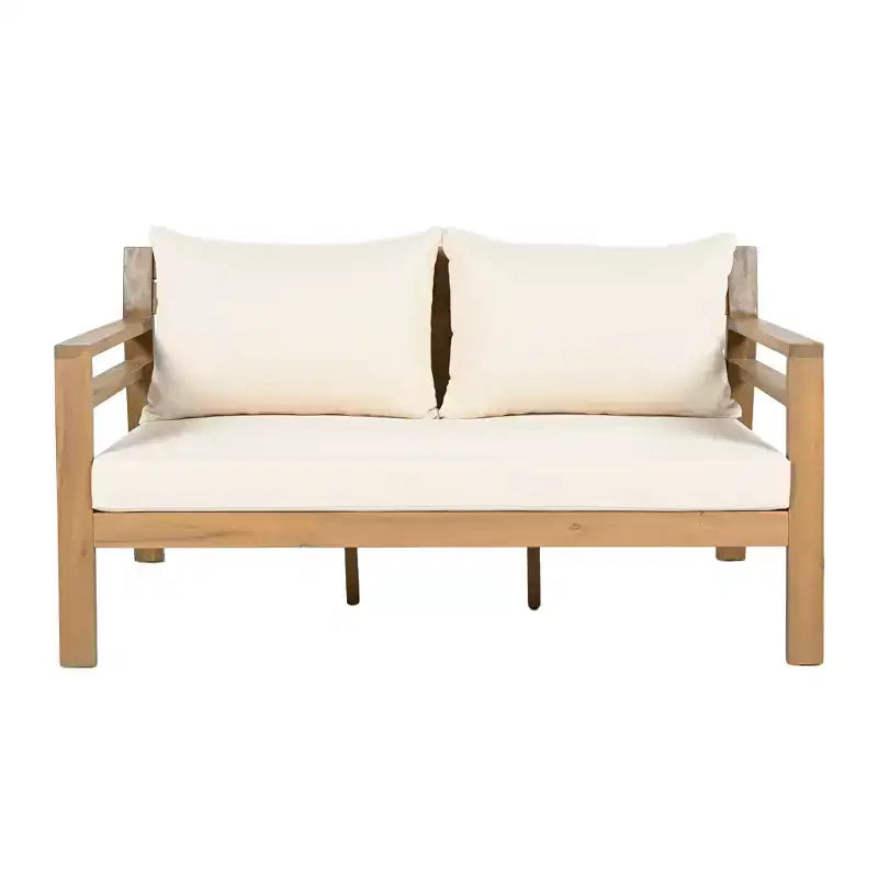 Ensemble de salon Christopher Knight Home Barret avec causeuse et table basse en bois d'acacia à lattes pour extérieur