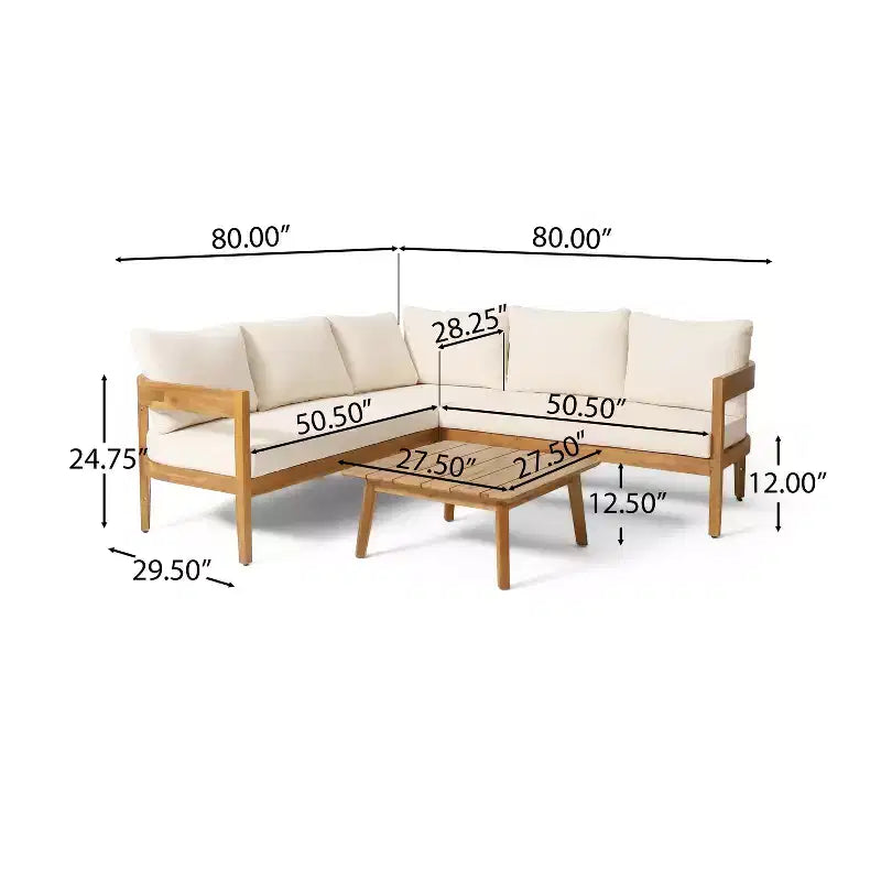 GDFStudio Burrough Canapé d'angle 5 places d'extérieur en bois d'acacia avec coussins, teck/beige