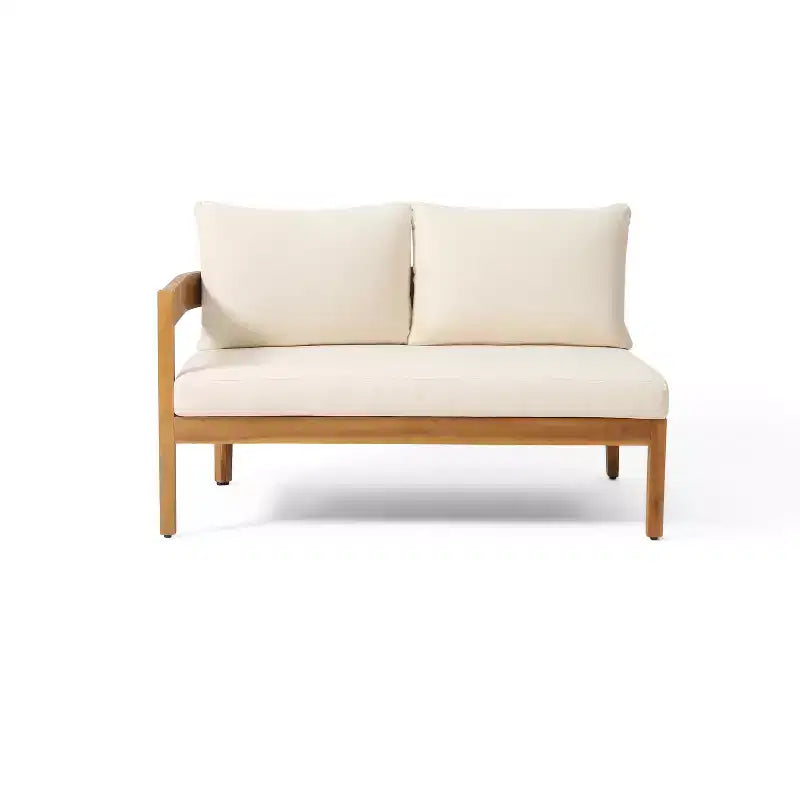 GDFStudio Burrough Canapé d'angle 5 places d'extérieur en bois d'acacia avec coussins, teck/beige