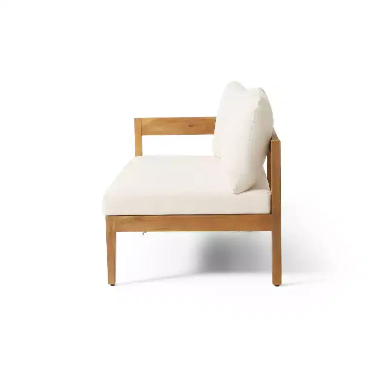 GDFStudio Burrough Canapé d'angle 5 places d'extérieur en bois d'acacia avec coussins, teck/beige