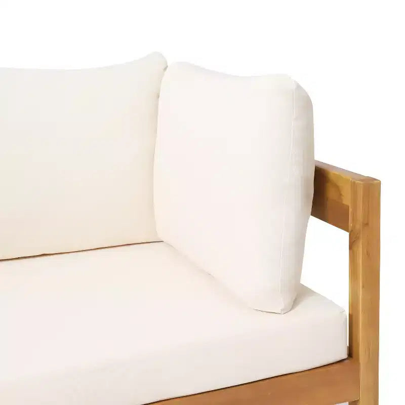 GDFStudio Burrough Canapé d'angle 5 places d'extérieur en bois d'acacia avec coussins, teck/beige