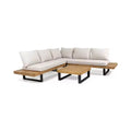 GDFStudio Raleigh Outdoor Acacia Wood 5 Seater Sectional Sofa Chat Set with Cushions, Teak/Beige