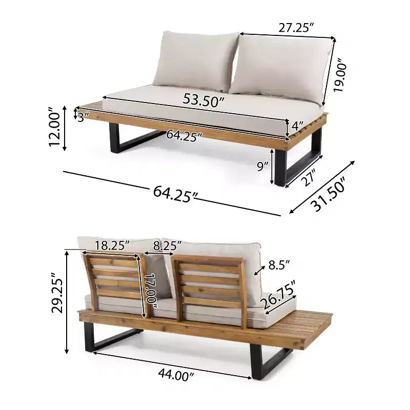 GDFStudio Raleigh Ensemble de conversation sectionnel extérieur 5 places en bois d'acacia avec coussins, teck/beige