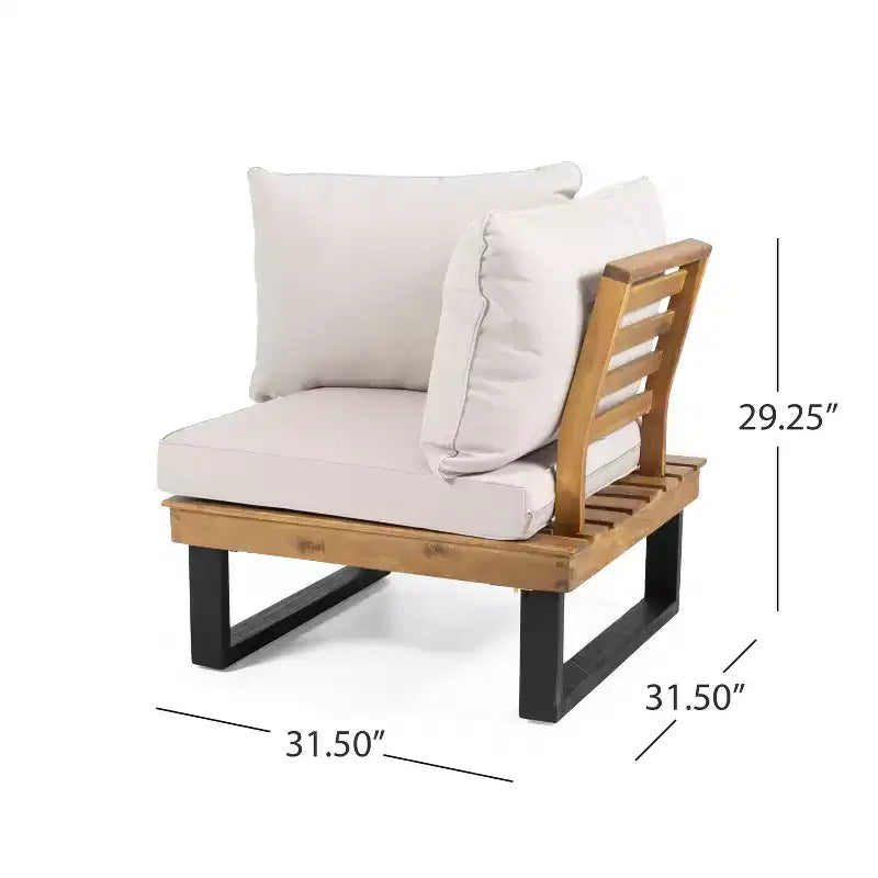 GDFStudio Raleigh Ensemble de conversation sectionnel extérieur 5 places en bois d'acacia avec coussins, teck/beige
