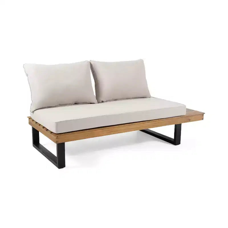 GDFStudio Raleigh Ensemble de conversation sectionnel extérieur 5 places en bois d'acacia avec coussins, teck/beige