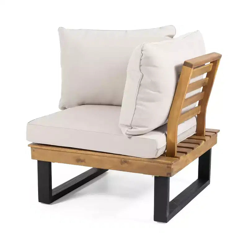 GDFStudio Raleigh Ensemble de conversation sectionnel extérieur 5 places en bois d'acacia avec coussins, teck/beige
