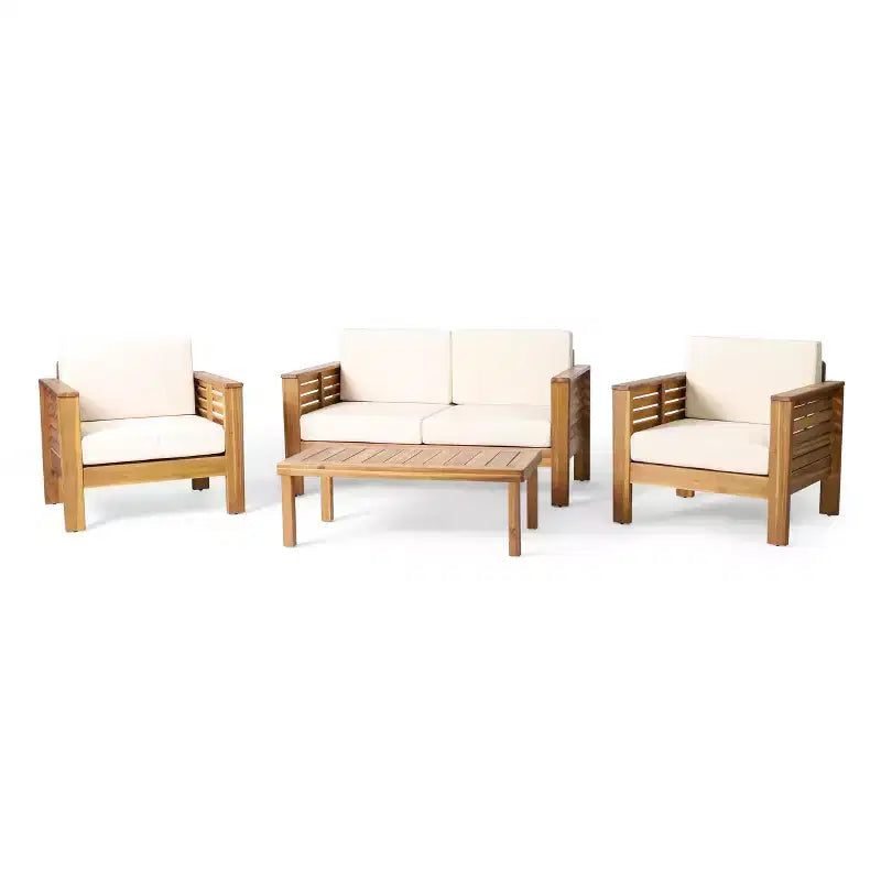 Christopher Knight Home Rabun Salon de discussion extérieur 4 places en bois d'acacia avec coussins