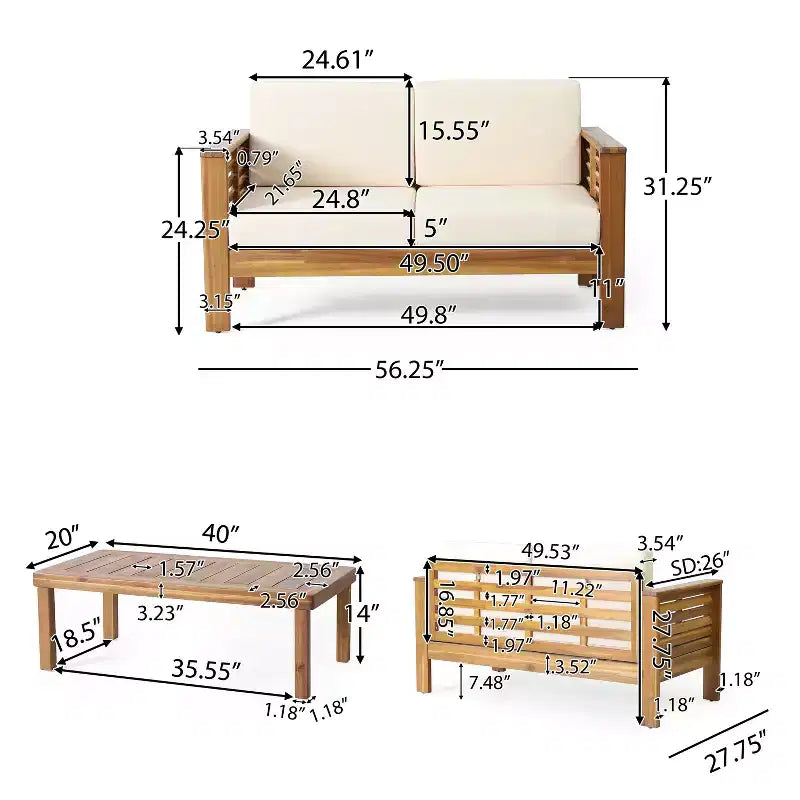Christopher Knight Home Rabun Salon de discussion extérieur 4 places en bois d'acacia avec coussins
