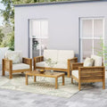Christopher Knight Home Rabun Outdoor Acacia Wood 4 Seater Chat Set with Cushions