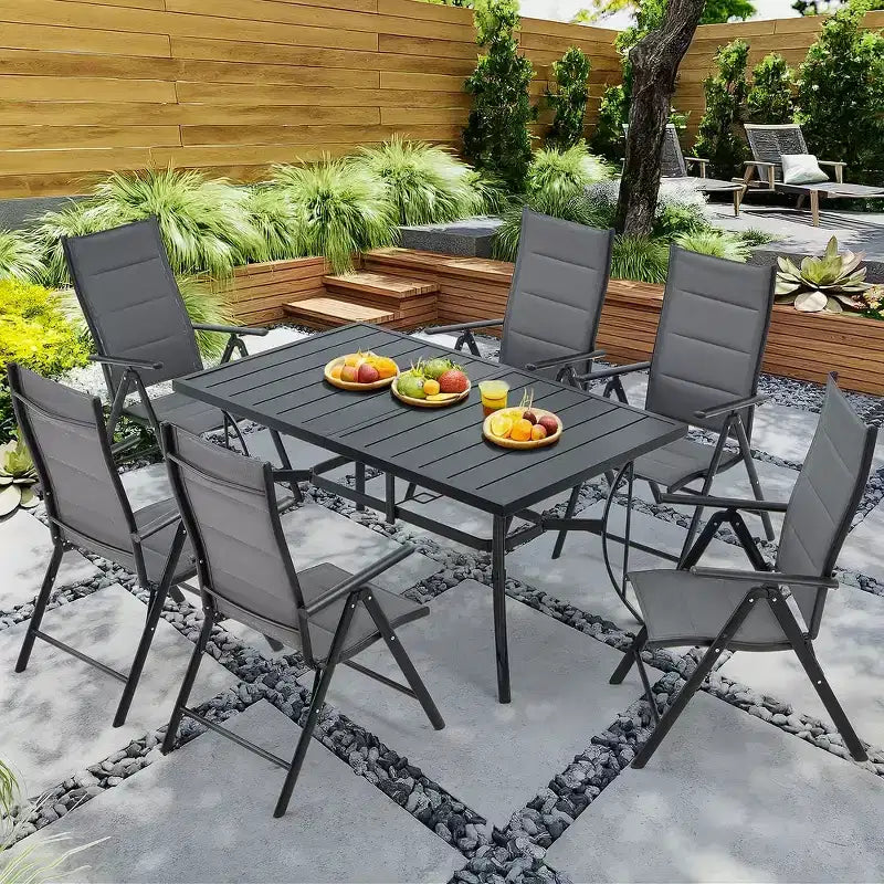 EROMMY Foldable Patio Dining Set with Metal Table & Aluminum Chairs - Durable, All-Weather Furniture for Garden, Lawn & Patio - Gray