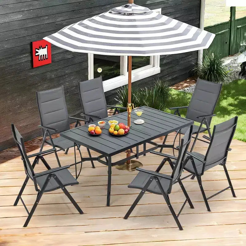 Ensemble de salle à manger pliant EROMMY pour terrasse avec table en métal et chaises en aluminium - Meubles durables, tout temps pour jardin, pelouse et patio - Gris