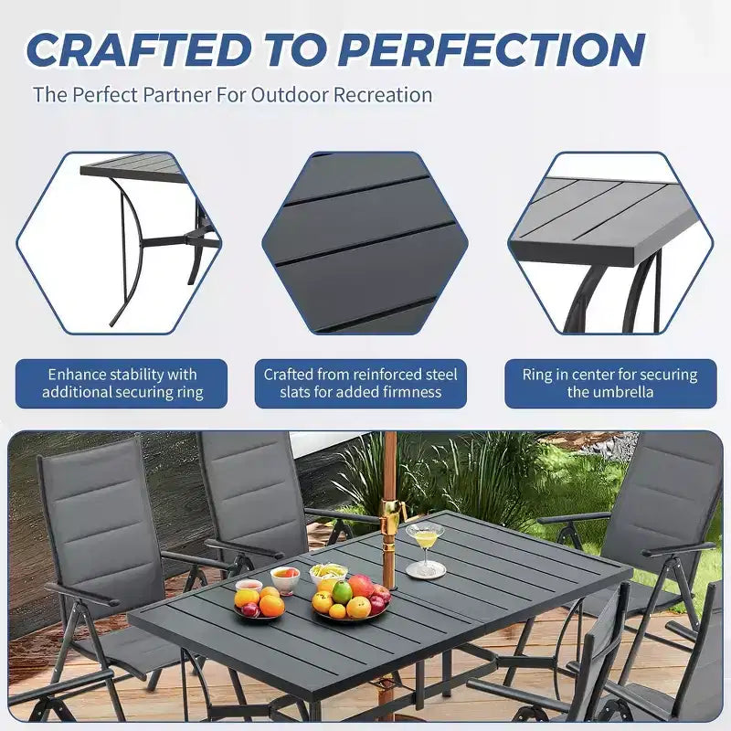 Ensemble de salle à manger pliant EROMMY pour terrasse avec table en métal et chaises en aluminium - Meubles durables, tout temps pour jardin, pelouse et patio - Gris