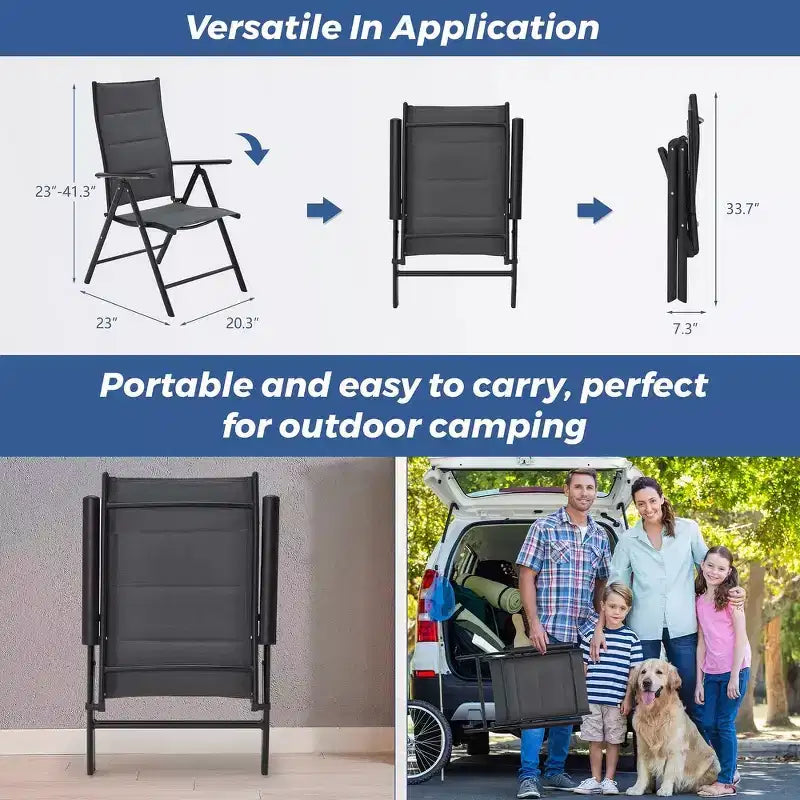 Ensemble de salle à manger pliant EROMMY pour terrasse avec table en métal et chaises en aluminium - Meubles durables, tout temps pour jardin, pelouse et patio - Gris