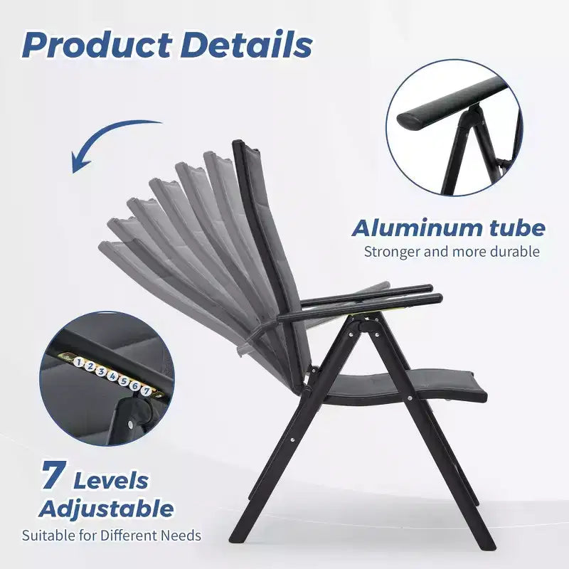 Ensemble de salle à manger pliant EROMMY pour terrasse avec table en métal et chaises en aluminium - Meubles durables, tout temps pour jardin, pelouse et patio - Gris