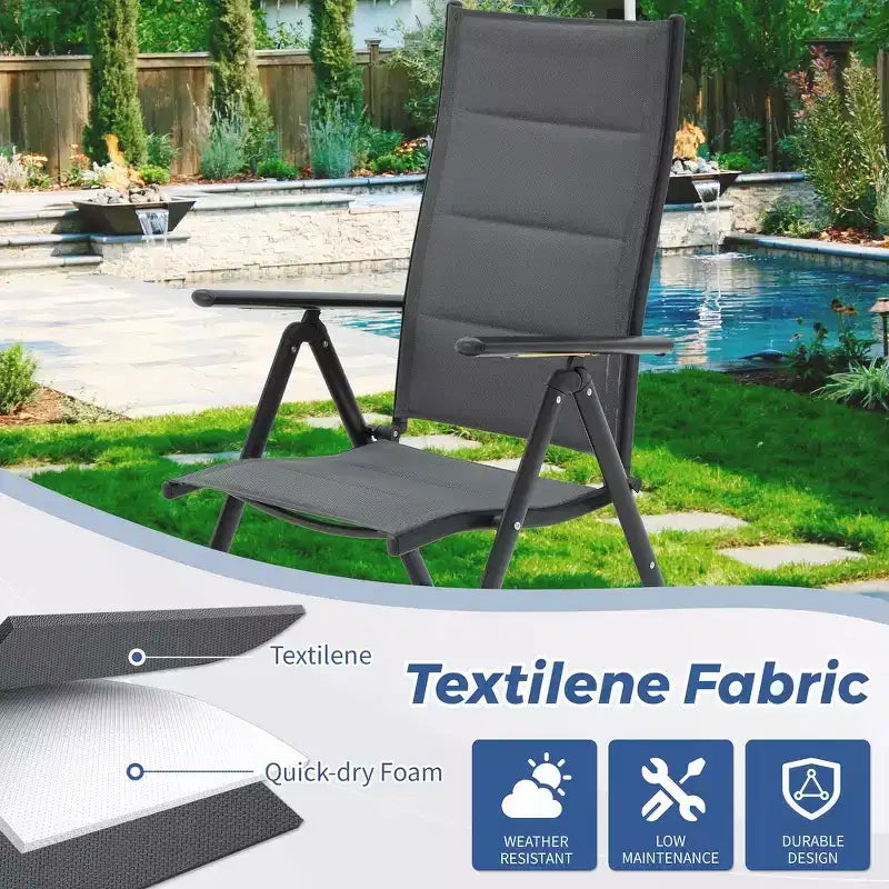 Ensemble de salle à manger pliant EROMMY pour terrasse avec table en métal et chaises en aluminium - Meubles durables, tout temps pour jardin, pelouse et patio - Gris