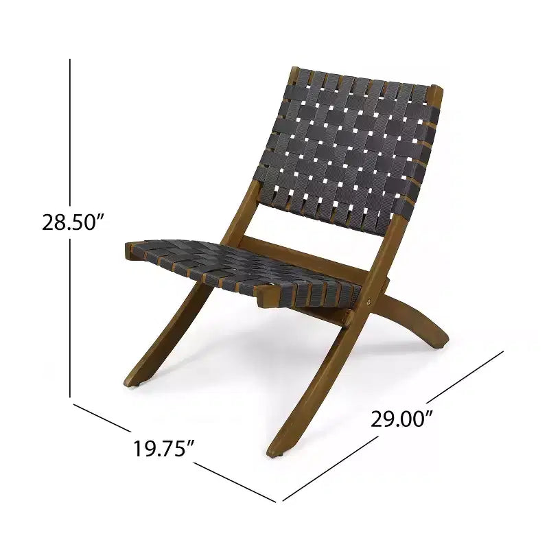 GDFStudio Bezalel Ensemble de conversation pliable 3 pièces en bois d'acacia et sangle tissée, marron et gris