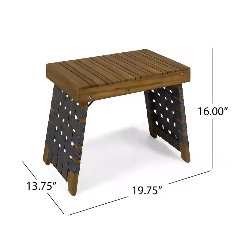 GDFStudio Bezalel Ensemble de conversation pliable 3 pièces en bois d'acacia et sangle tissée, marron et gris