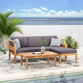 Christopher Knight Home Sloane Outdoor Acacia Wood 3 Seater Sofa Chat Set with Ottoman, Teak and Dark Gray