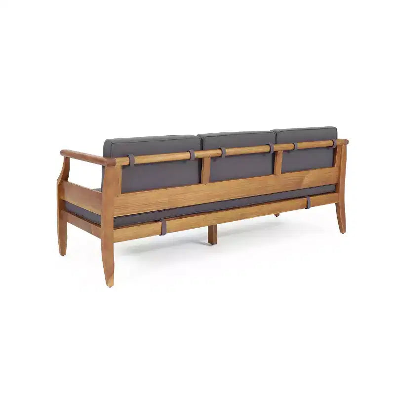 Christopher Knight Home Sloane Ensemble de conversation d'extérieur avec canapé 3 places en bois d'acacia et ottoman, teck et gris foncé