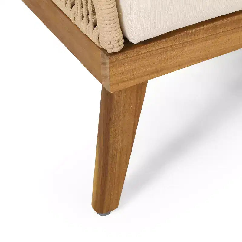 GDFStudio Hueber Ensemble de Conversation d'Extérieur 4 Places en Bois d'Acacia et Corde avec Coussins, Teck, Marron Clair et Beige