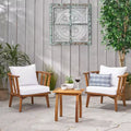 Christopher Knight Home Oleander Outdoor Acacia Wood 3 Piece Club Chair Chat Set with Cushions, Teak and White