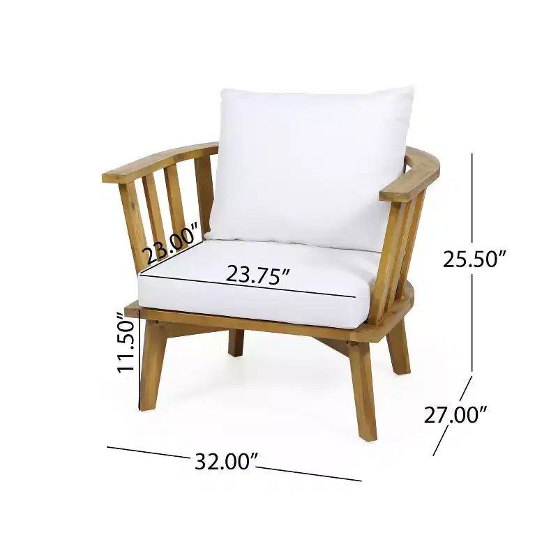 Christopher Knight Home Oleander Ensemble conversation 3 pièces de chaises de club d'extérieur en bois d'acacia avec coussins, teck et blanc