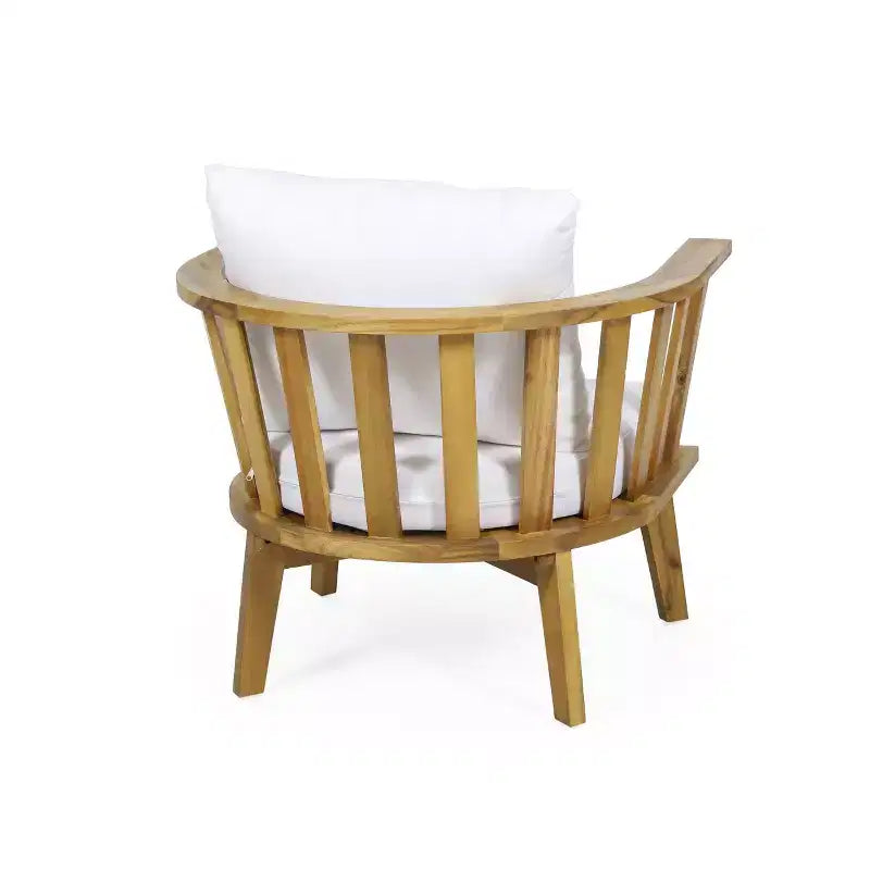 Christopher Knight Home Oleander Ensemble conversation 3 pièces de chaises de club d'extérieur en bois d'acacia avec coussins, teck et blanc