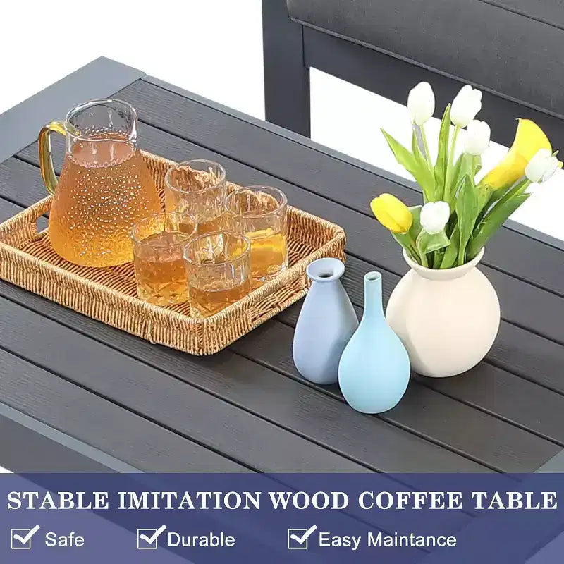 Heynemo – Ensemble de meubles de patio extérieurs en aluminium, canapé modulaire d'extérieur en métal avec coussin de 12,7 cm et table basse pour balcon, jardin